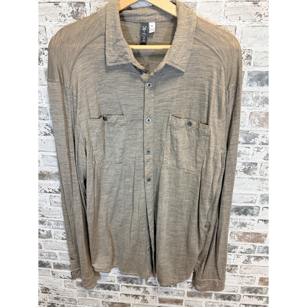 Ibex Shirt Mens XL Tan Heathered 100% Merino Wool Long Sleeve Button Up Pocket